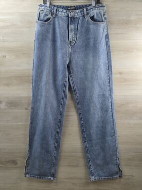 ​NWT PrettyLittleThing Mid Blue Wash Split Hem Straight Leg Jeans Size 16